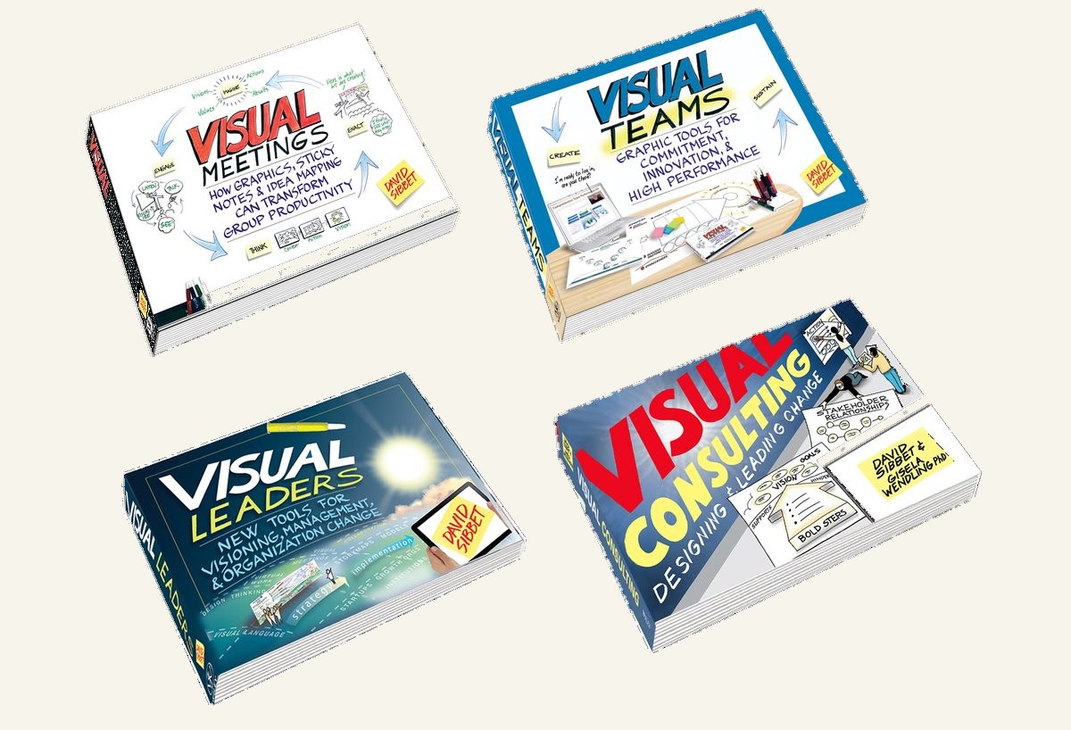 The four book covers: Visual Meetings, Visual Teams, Visual Leaders, Visual Consulting