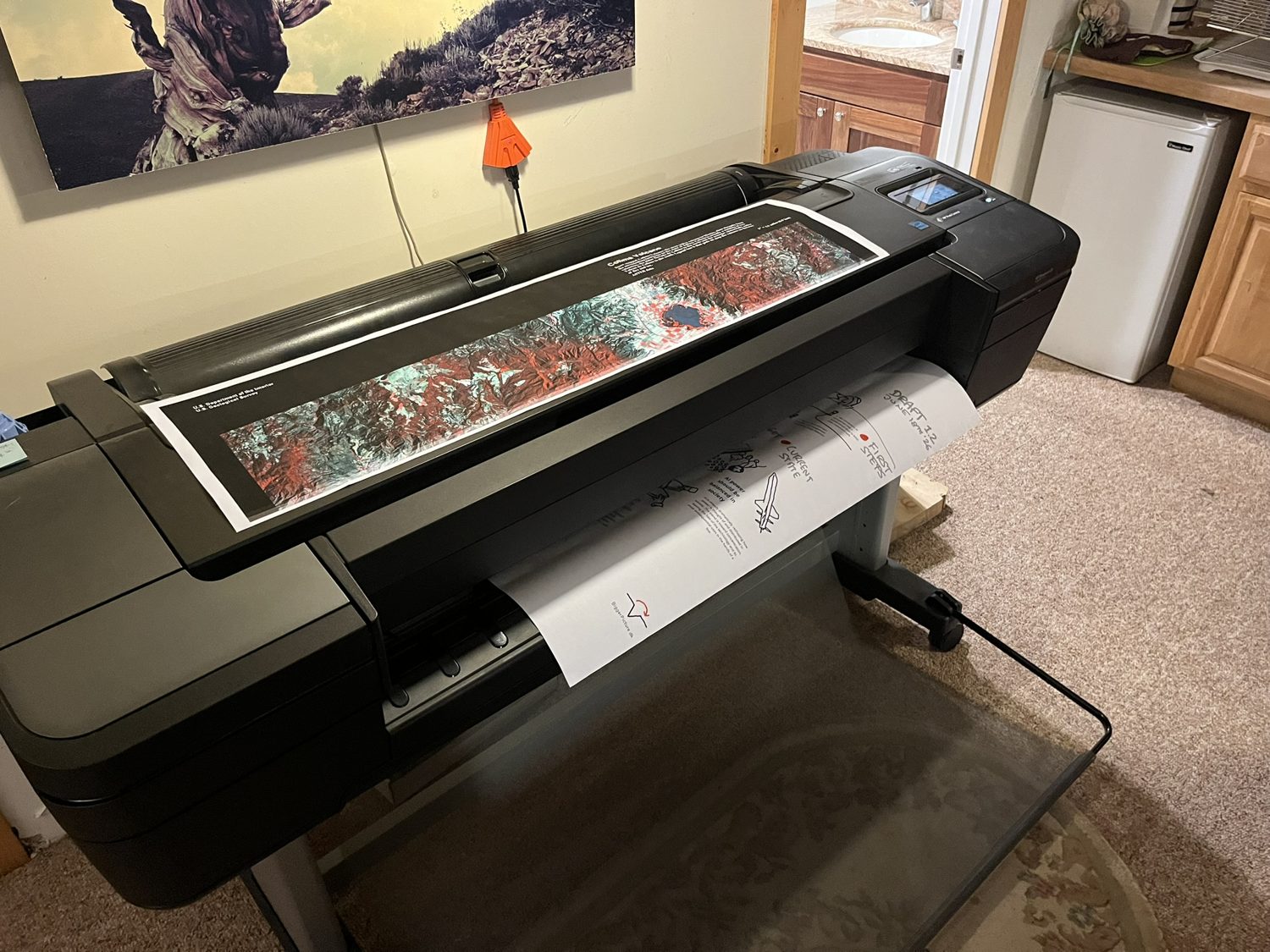 A large-format printer running a colourful mural print
